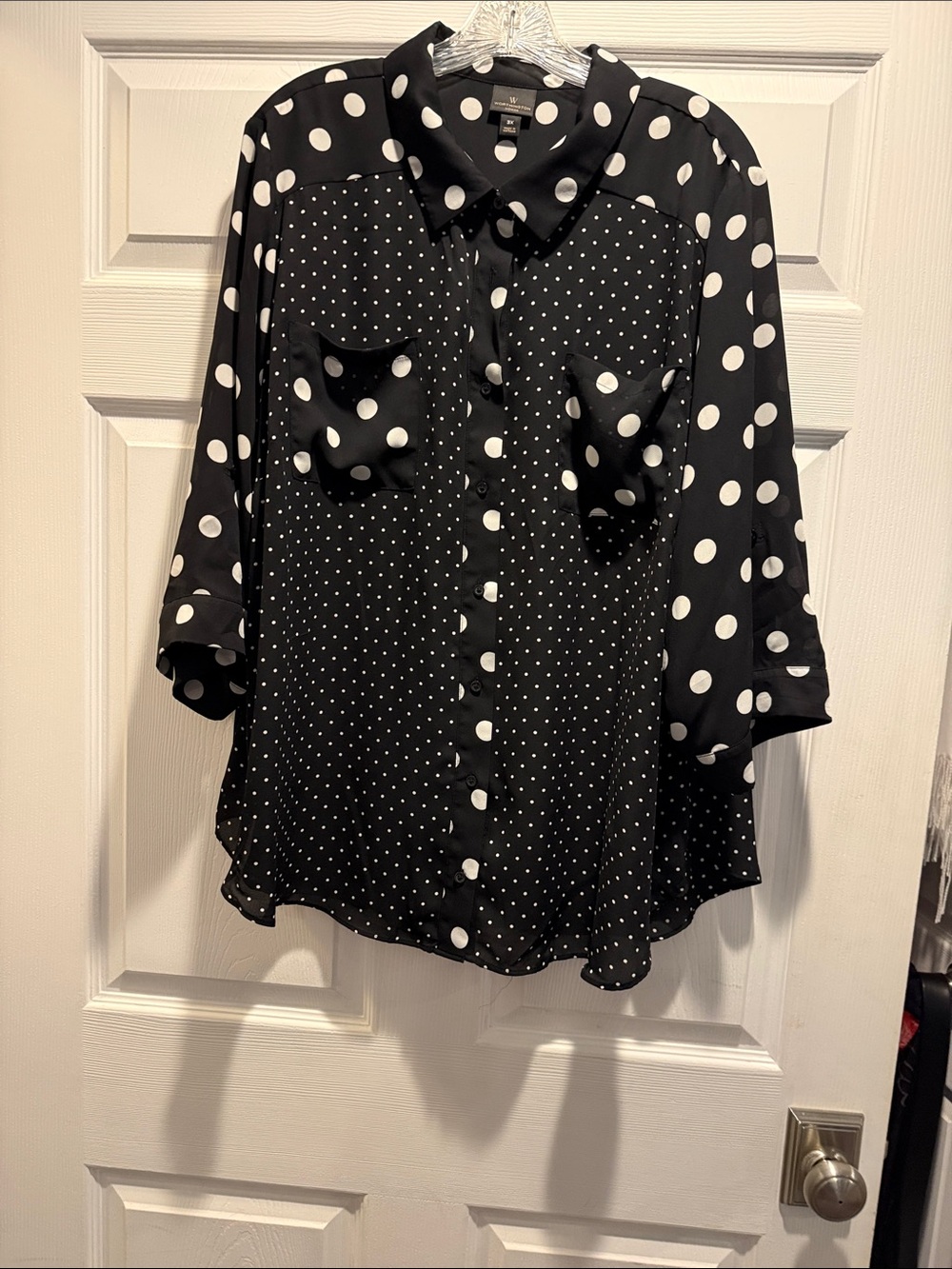 Worthington Black and White Polka Dot Button-Down Blouse